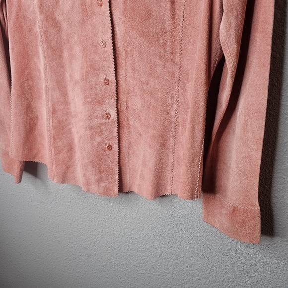 Brandon Thomas Womens M medium 100% Leather Blouse Button Shirt Pink‎ Western - Picture 3 of 16